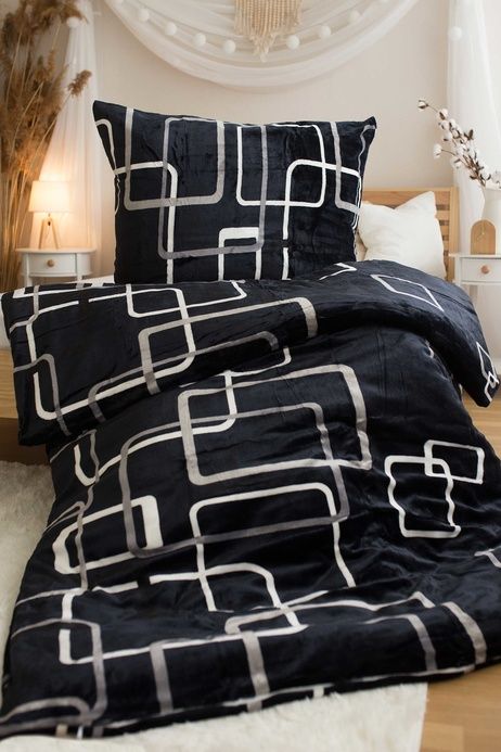 Bed set microflanel Squares black and white image 1